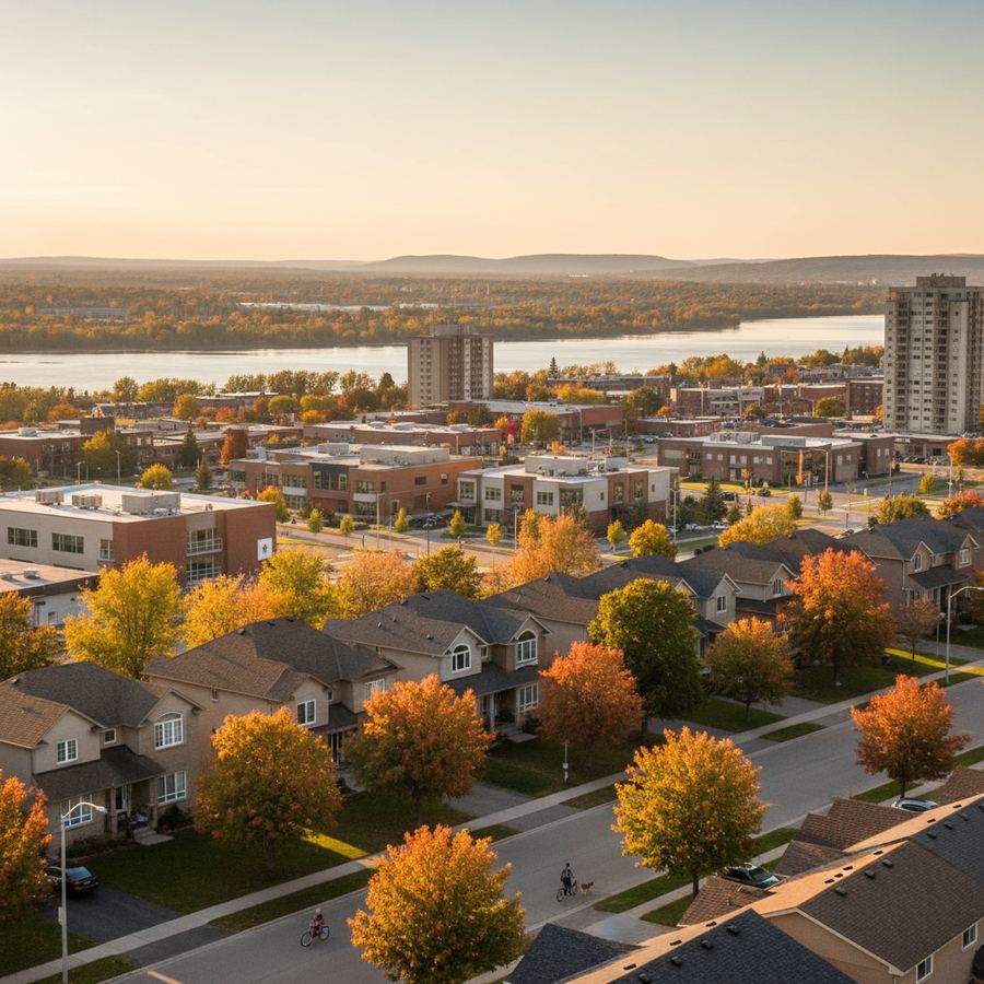 View across Orleans rooftops toward the Ottawa River