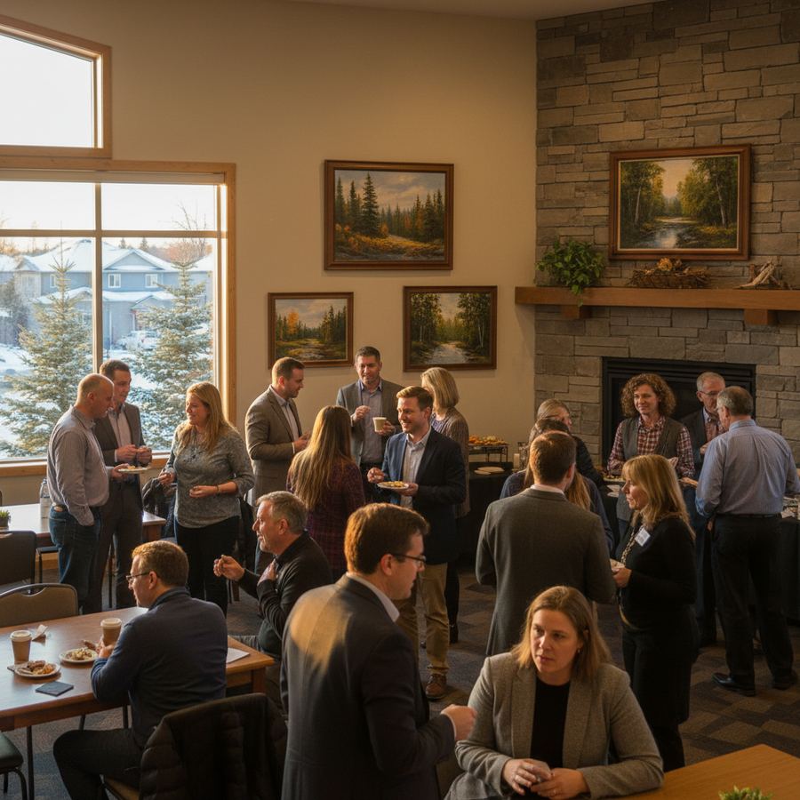 Business professionals networking at an Orleans community event