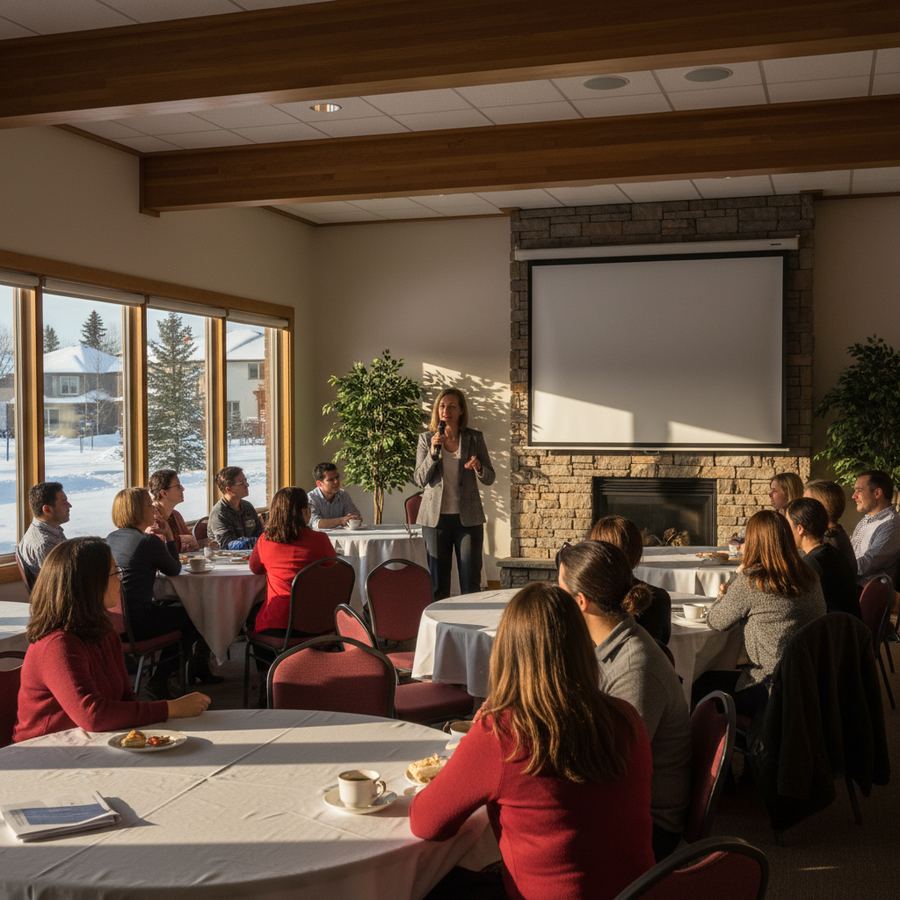 Speaker presenting at a business networking event in Orleans