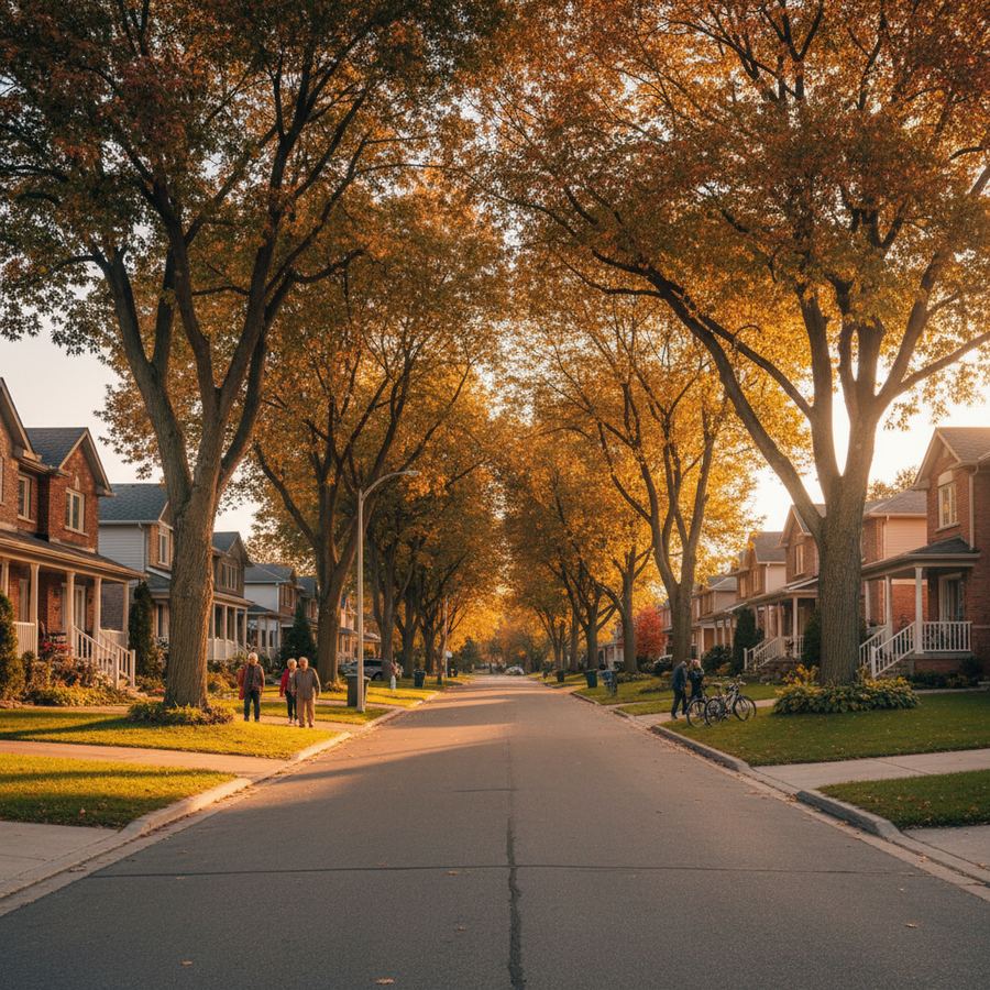 Tree-lined residential street in Chapel Hill, Orleans