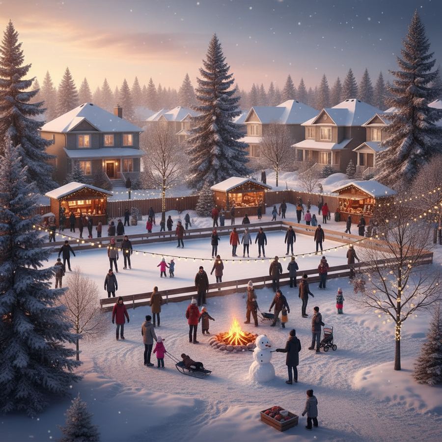 Families enjoying outdoor winter activities at an Orleans community park