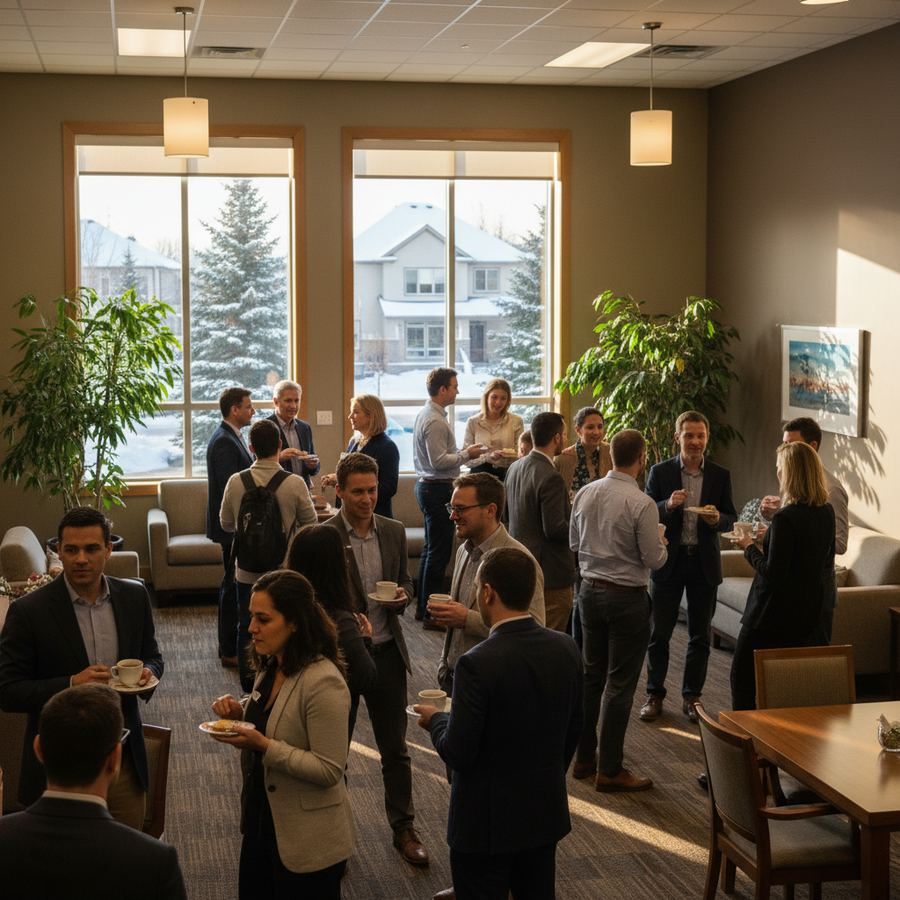 Business professionals networking at an Orleans event