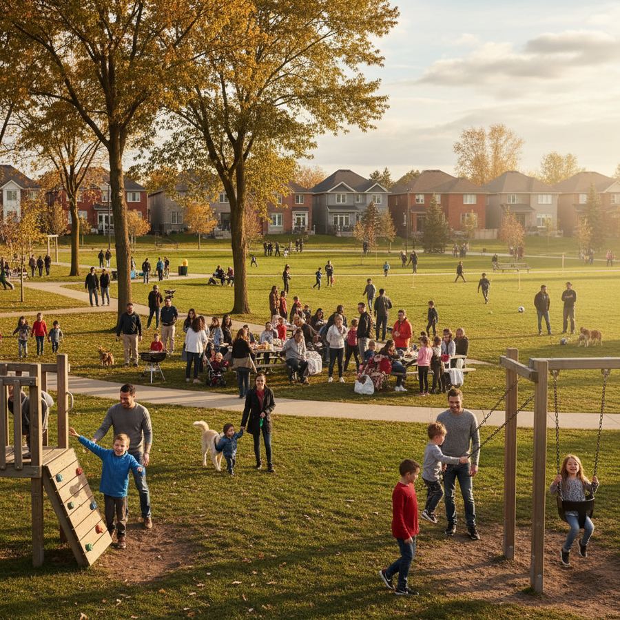 Children playing at a community park playground in Orleans