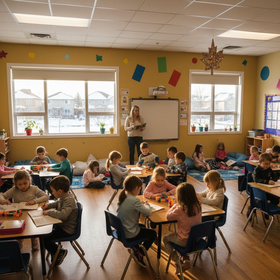 Students in a bright classroom at an Orleans school