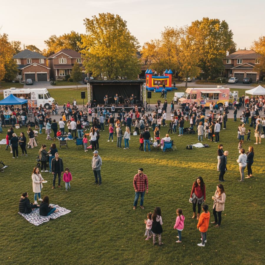 Neighbours gathering at a community event in an Orleans park