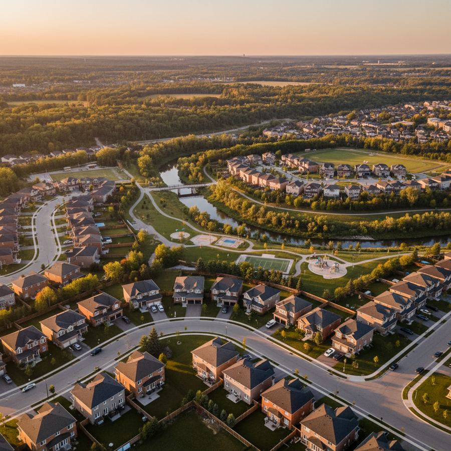 Aerial view of Orleans neighbourhoods and green space