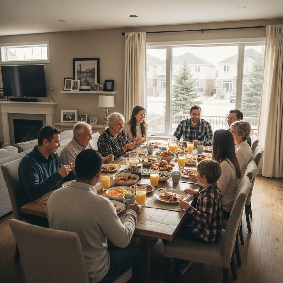 Pancakes and fruit at a family brunch restaurant in Orleans