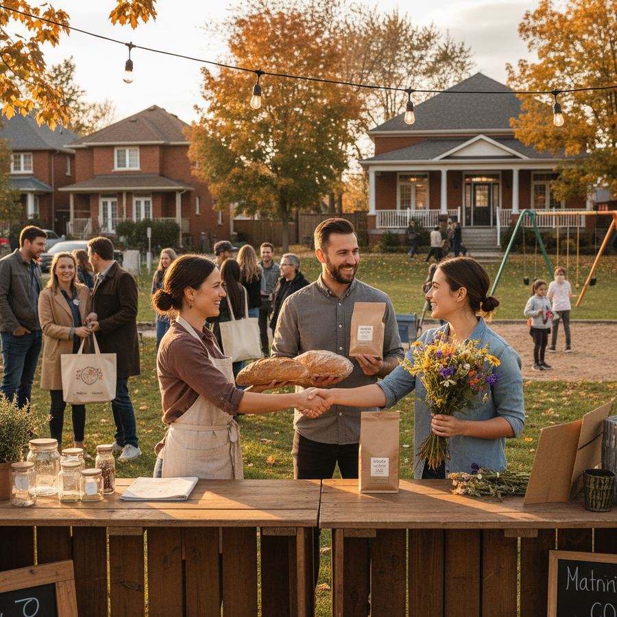 Two Orleans business owners shaking hands outside their shops