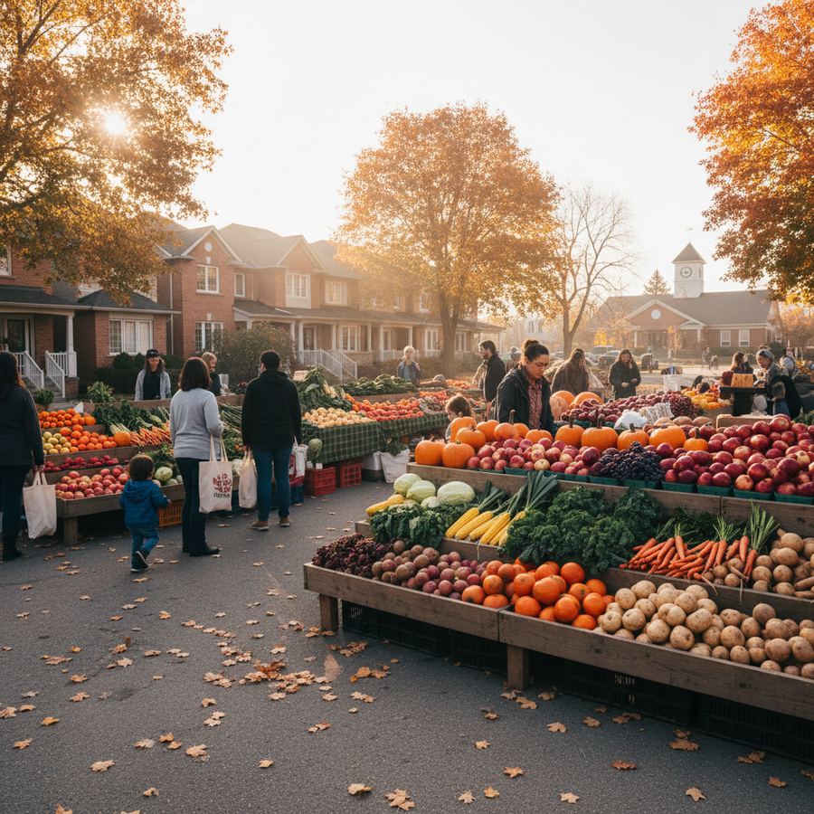 Baskets of fresh seasonal vegetables at a farmers market near Orleans