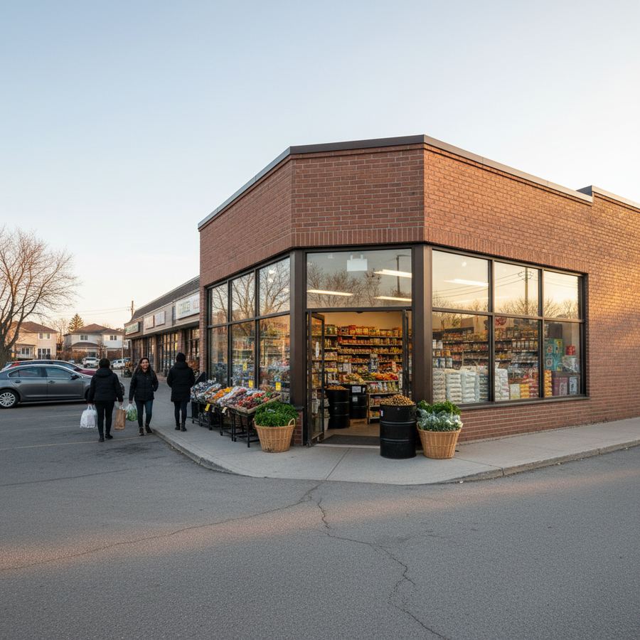 Shelves of imported Middle Eastern ingredients at a specialty grocer in Orleans