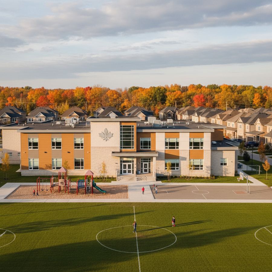 Students walking into a French-language school in Orleans
