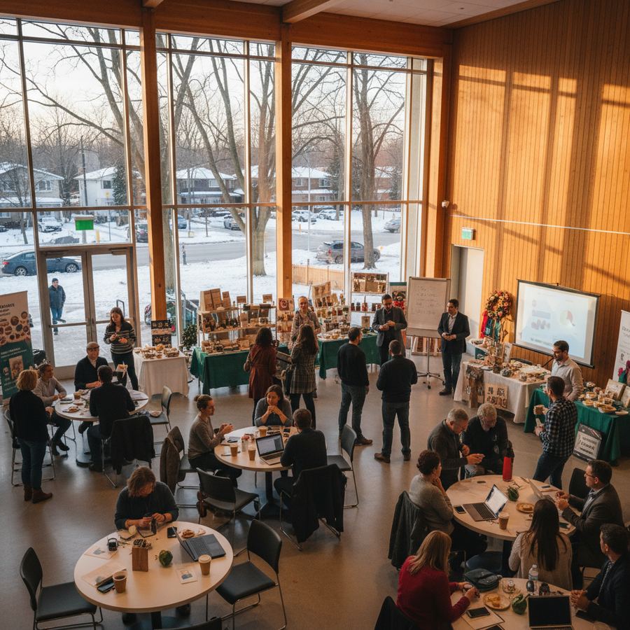 Small business owner reviewing documents at a desk in Orleans