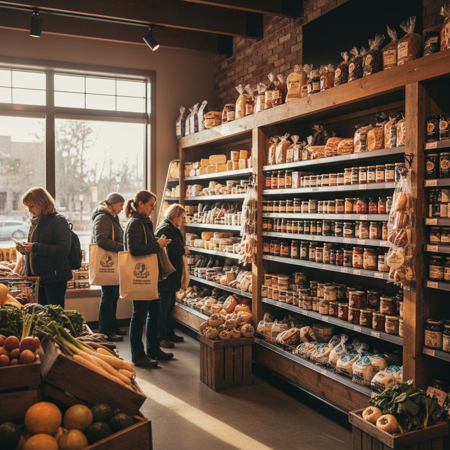 Aisle of a specialty grocery store in Orleans with imported goods
