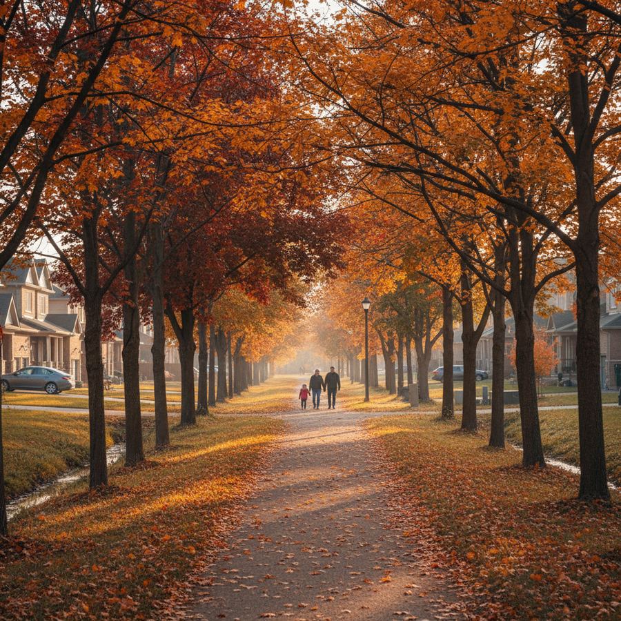 Paved multi-use trail through autumn foliage in Orleans