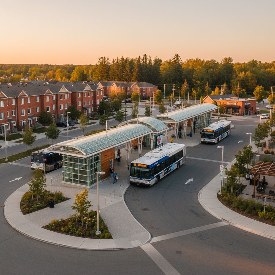 Transit station in Orleans with buses connecting to downtown Ottawa