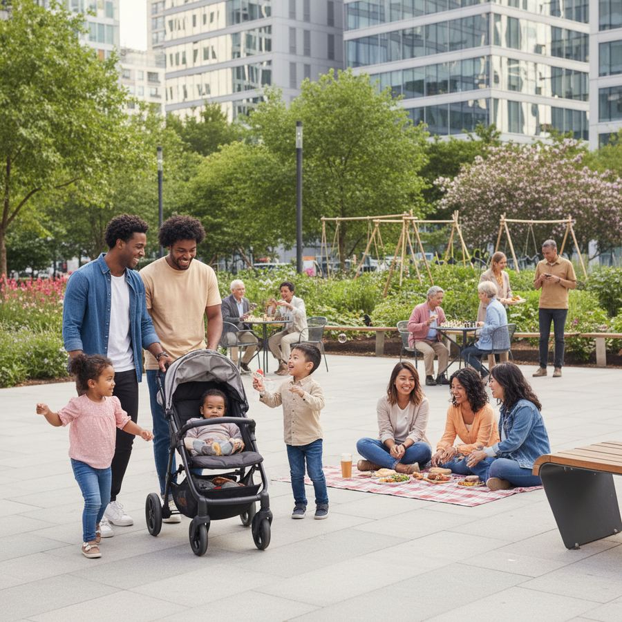Families at a community event in Orleans