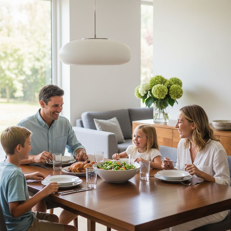 Family enjoying dinner at a kid-friendly Orleans restaurant